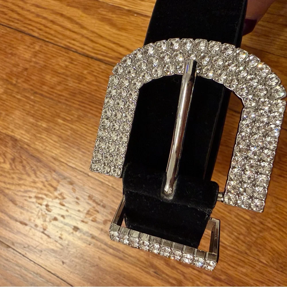 Zara Black velvet Belt with Rhinestone Buckle - Picture 2 of 4